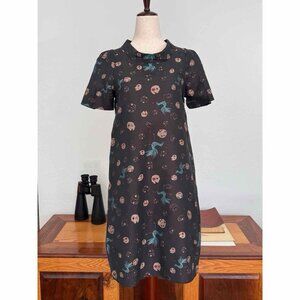 COTELAC Jacquard Faces Pattern Shift Dress Pockets